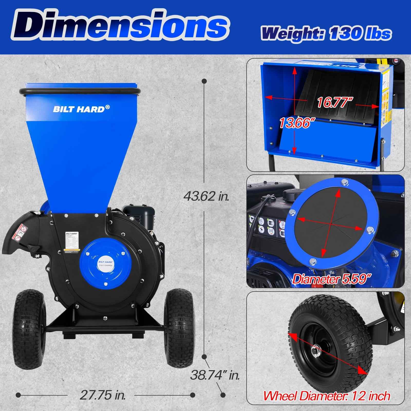 3inch 224cc 7.5hp Gas Powered Wood Chipper with Tow Hitch