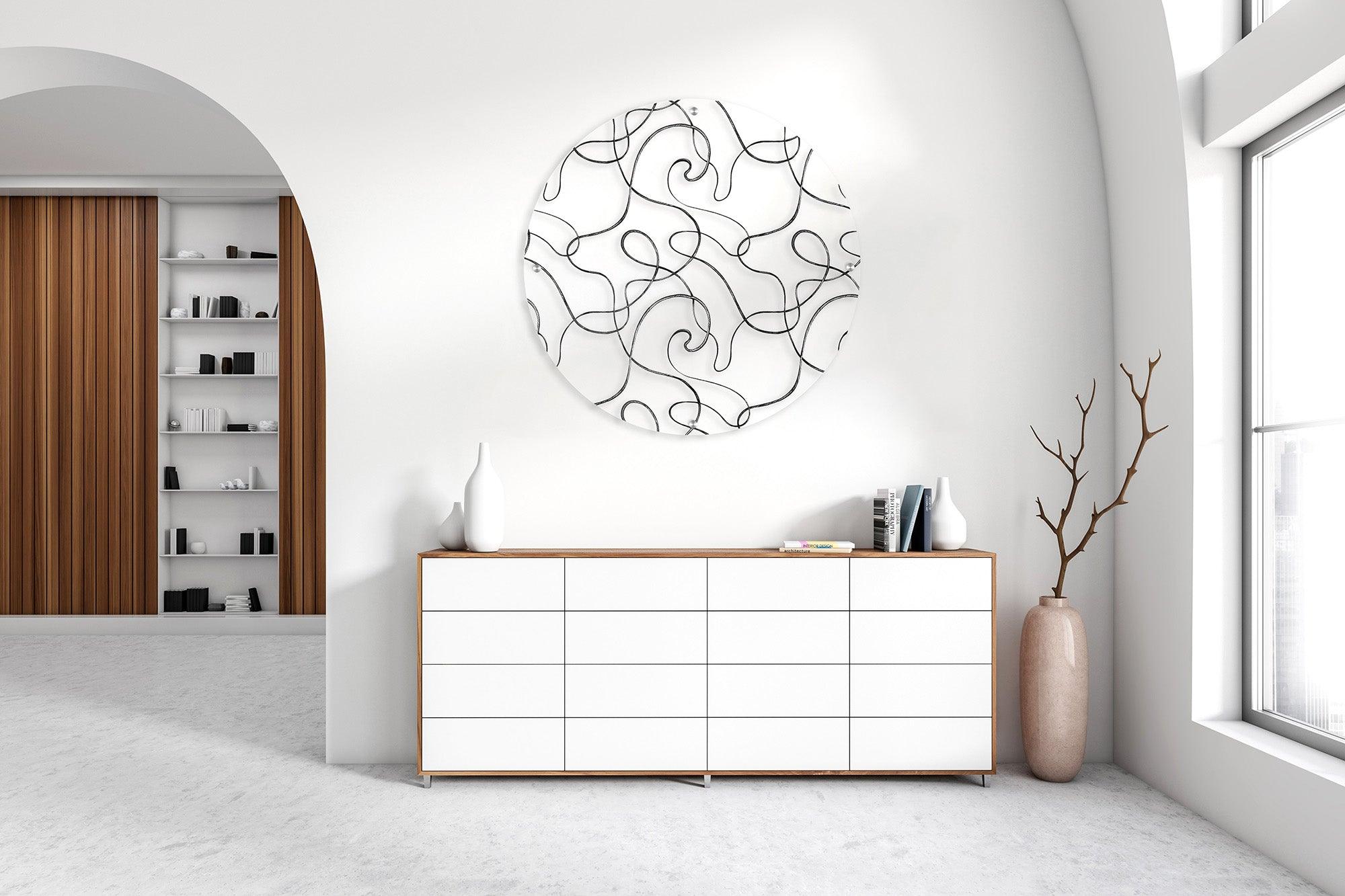 Black Abstract Pattern Printed Transparent Acrylic Circle