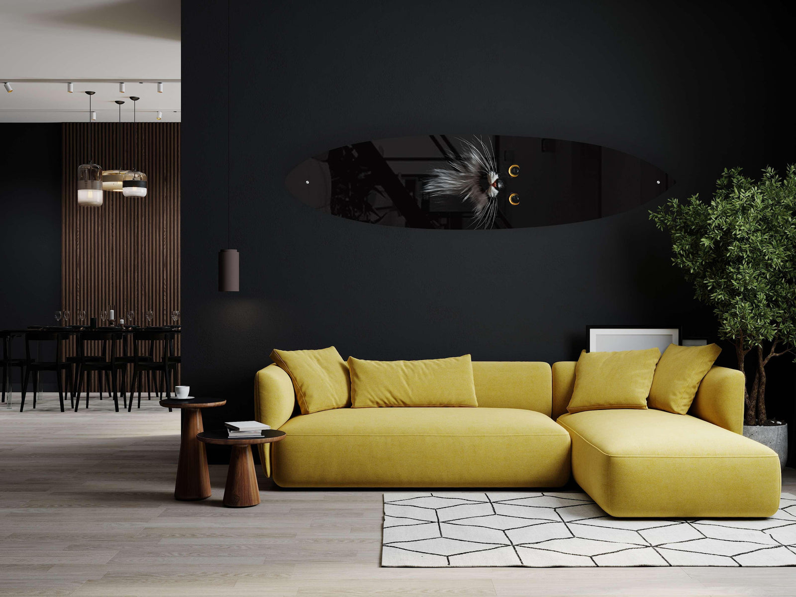 Black Cat Pattern Acrylic Surfboard Wall Art