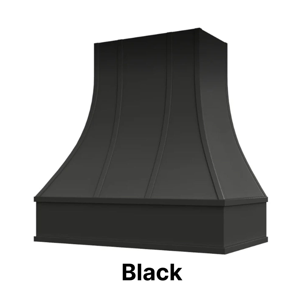 Wood Range Hood With Curved Strapped Front and Block Trim - 30
