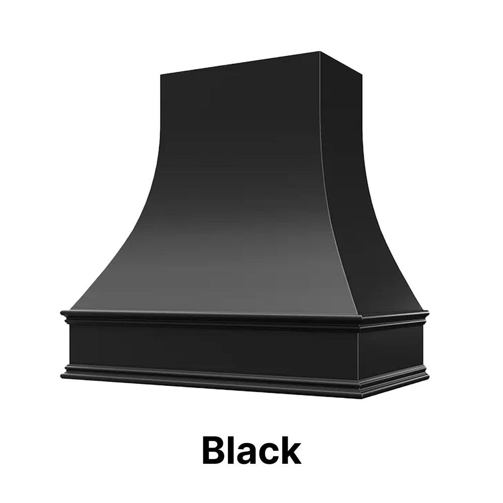 Wood Range Hood With Curved Front and Decorative Trim - 30
