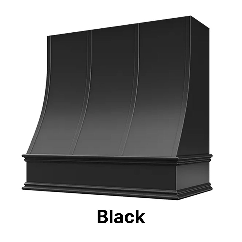 Wood Range Hood With Sloped Strapped Front and Decorative Trim - 30