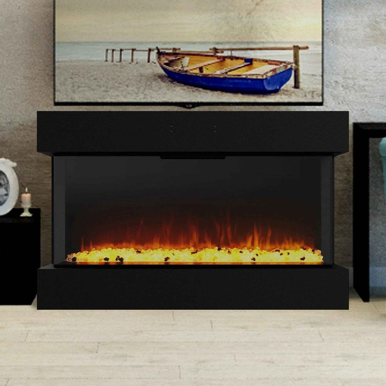 Black Insert or Wall-Mount Electric 3-Color Flame with LED Light Fireplace