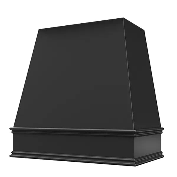 Black Wood Range Hood With Tapered Front and Decorative Trim - 30
