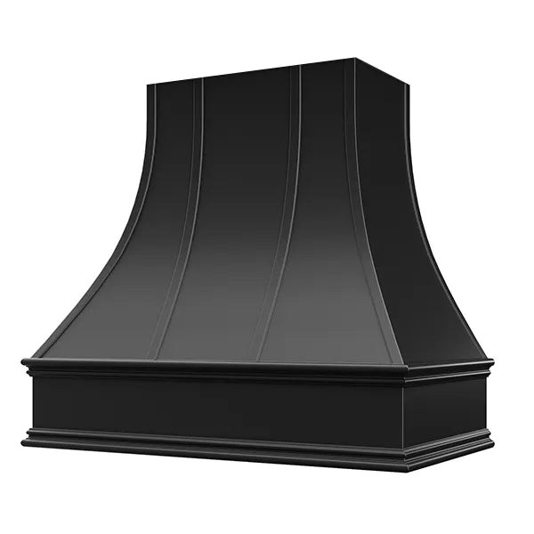 Black Range Hood With Curved Strapped Front and Decorative Trim - 30
