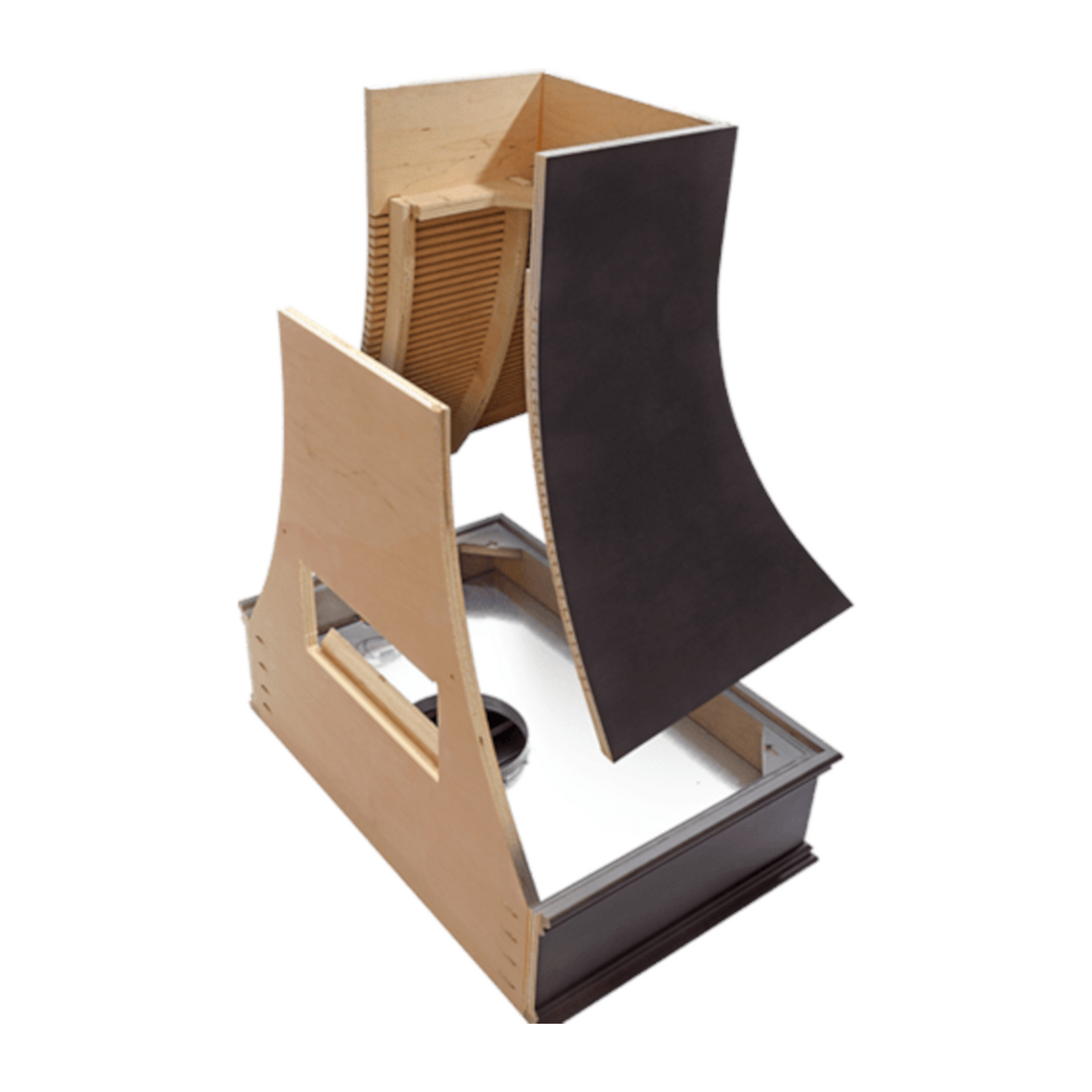 Black Range Hood With Curved Front and Brass Strapping - 30