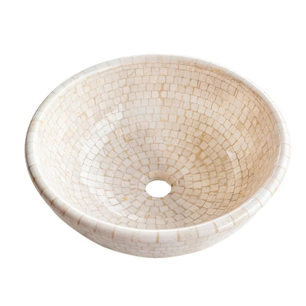 Botticino Marble Mosaic Natural Stone Round Above Vanity Vessel Sink Semi-polished (D)16