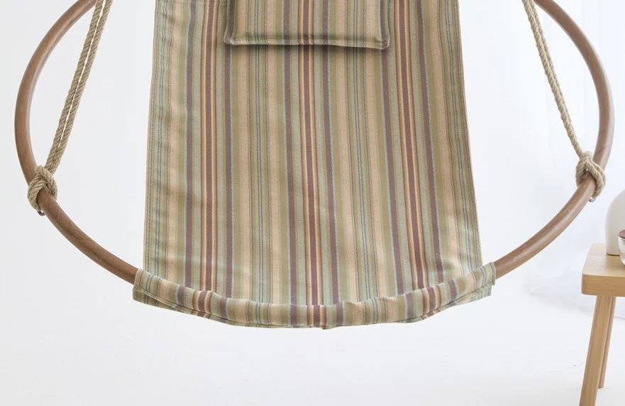 Boves Rast Blue Round Hanging Chair Teak Frame