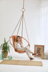 Bresse Rast Blue Round Hanging Chair Teak Frame
