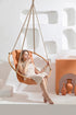 Bresse Rast Blue Round Hanging Chair Teak Frame