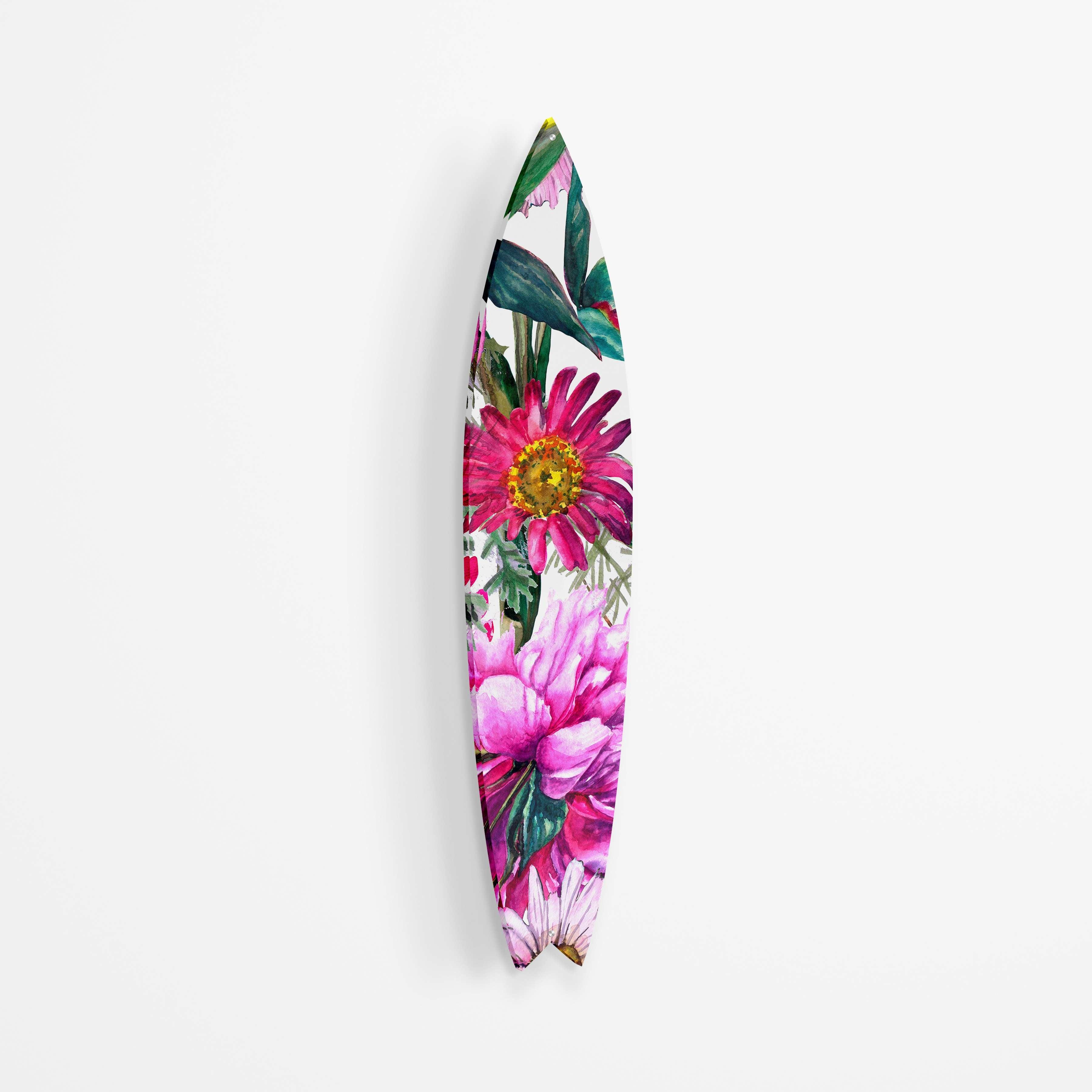 Bright Pink Floral Mural Acrylic Surfboard Wall Art