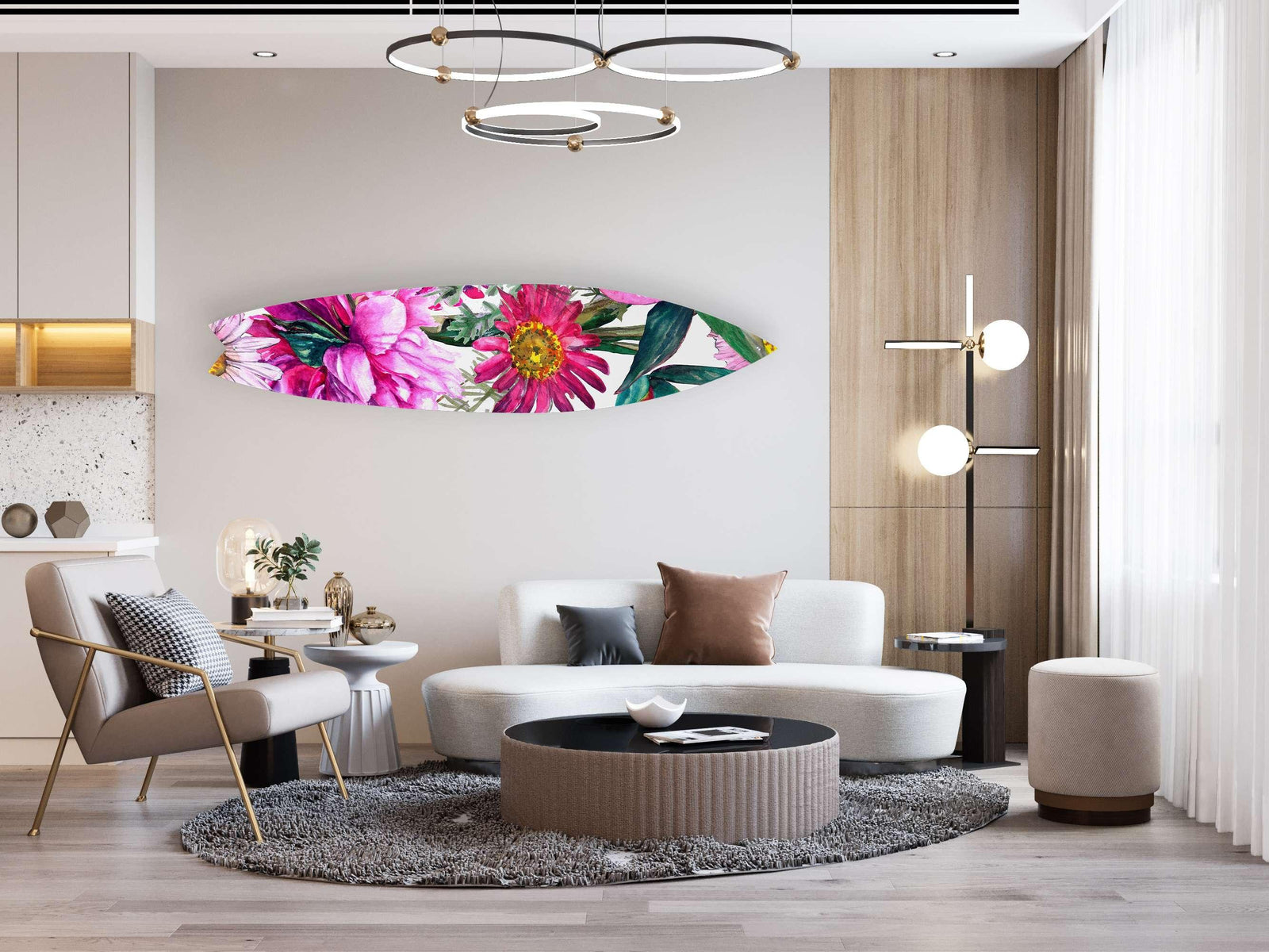 Bright Pink Floral Mural Acrylic Surfboard Wall Art