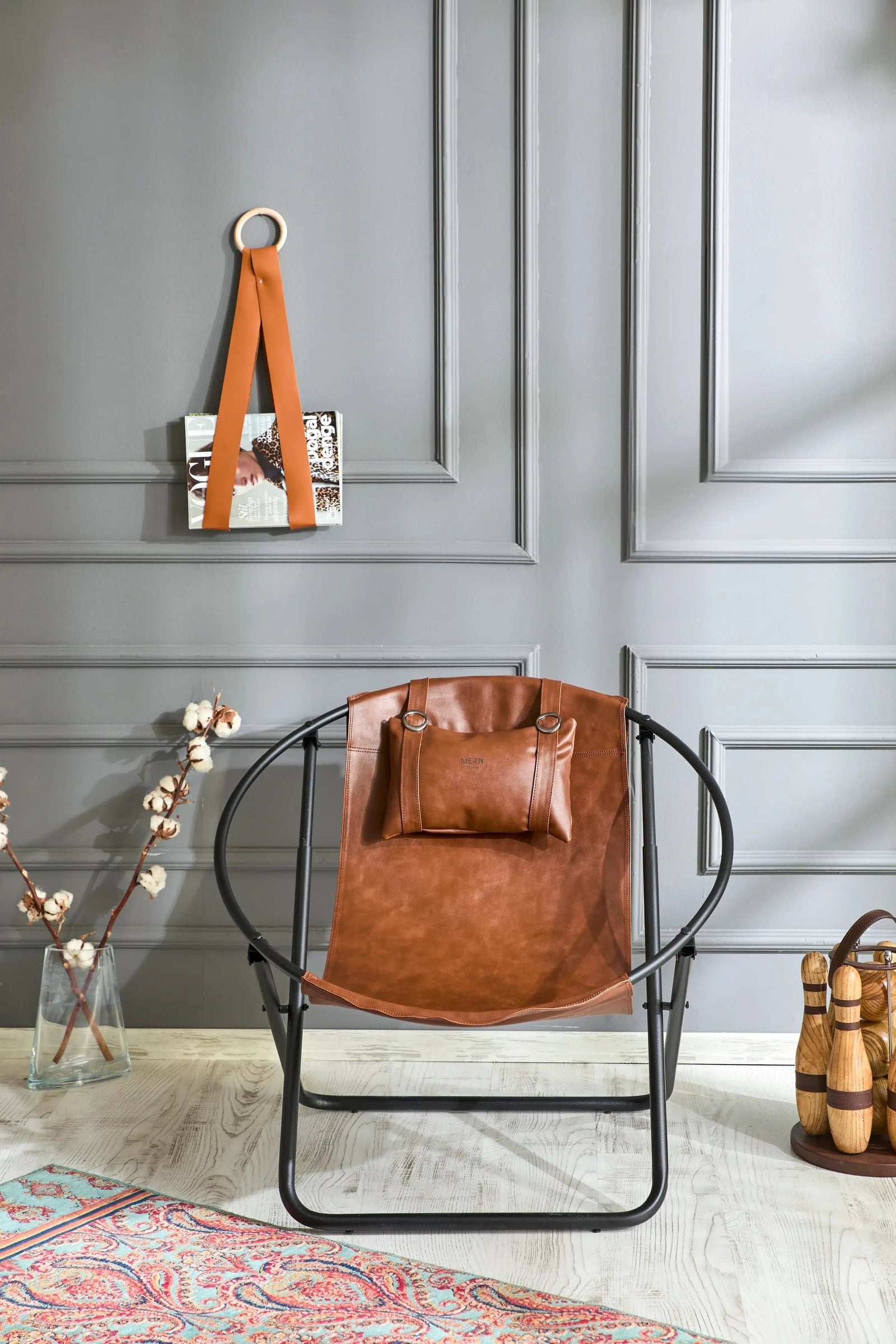 Faux Leather Folding Chair Metal Frame Brown