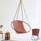 Genuine Leather Round Hanging Chair Brown Teak Frame