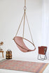 Genuine Leather Round Hanging Chair Brown Teak Frame