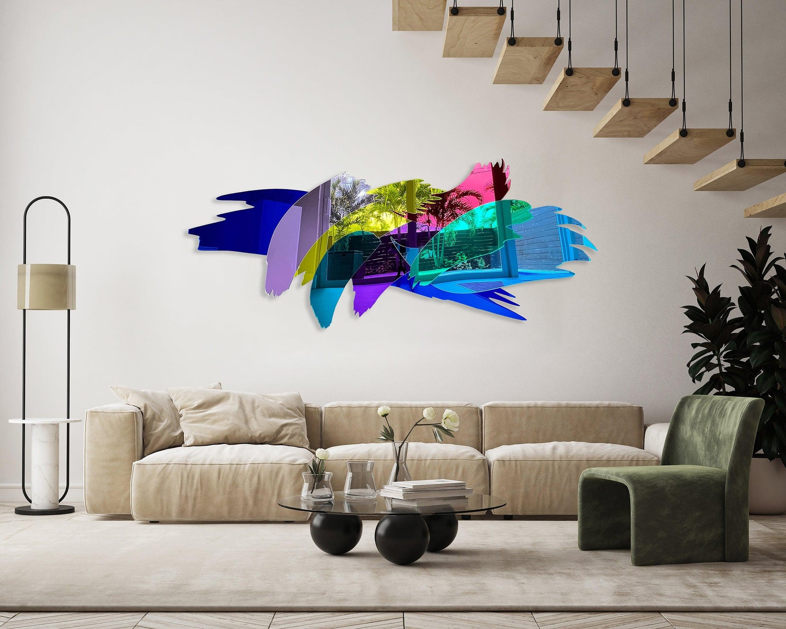 Brush Mirrored Acrylic Art Modern Art Extra Large Wall Hanging