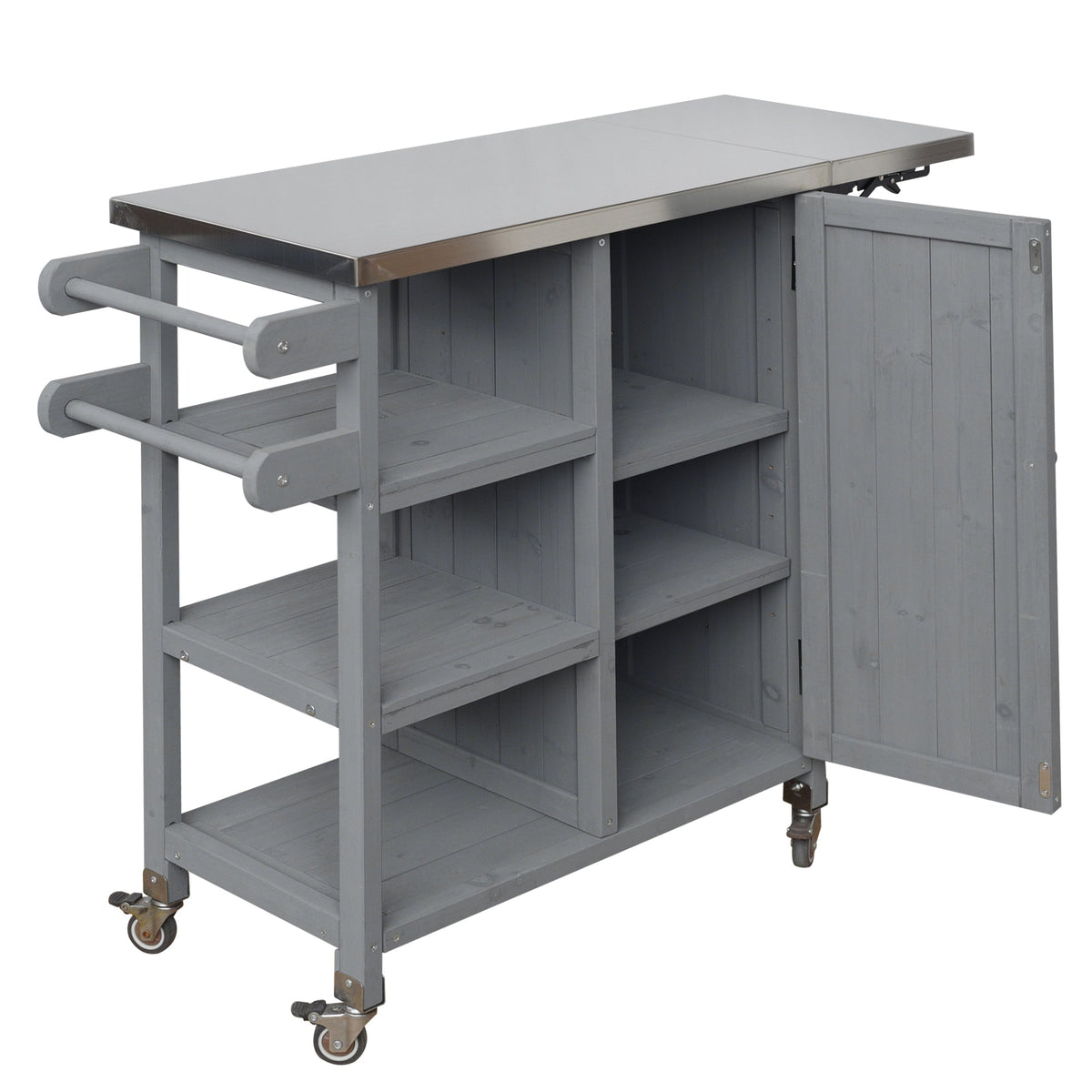 Foldable Outdoor Kitchen Island Cart with Storage - Stainless Steel & Wood