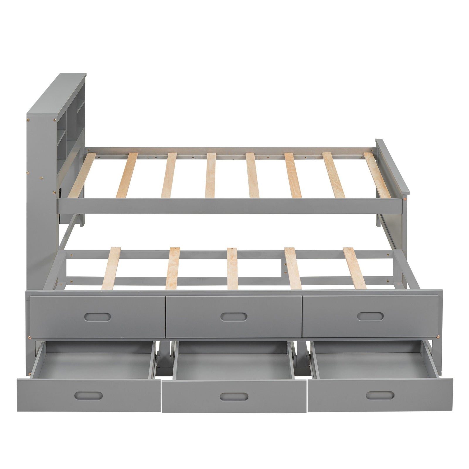 Platform Bed With Storage Headboard, USB, Trundle And 3 Drawers