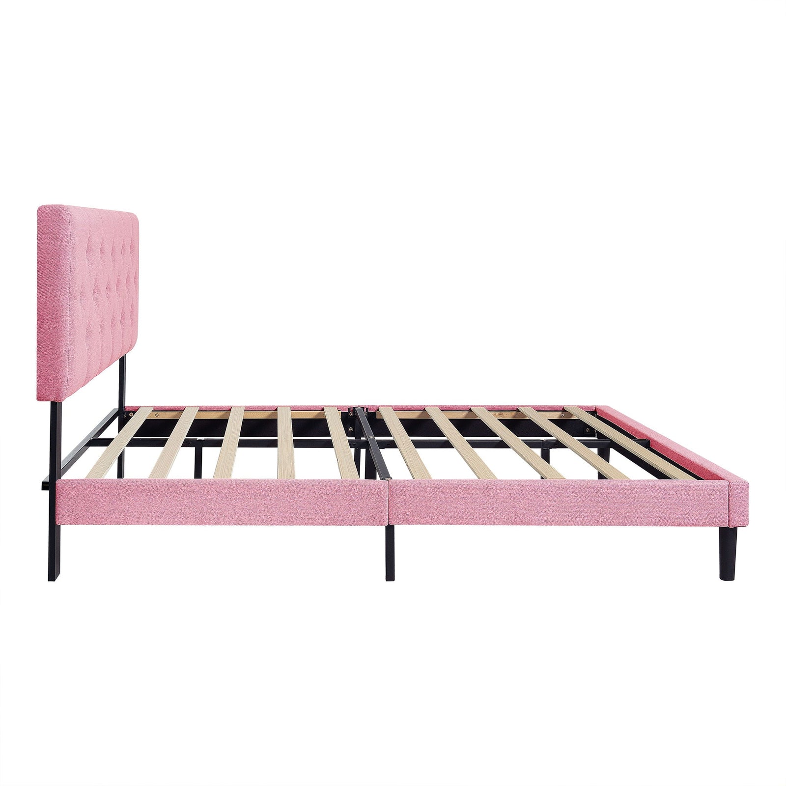 Modern Upholstered Platform Bed Frame With Button Tufted Fabric Headboard