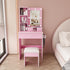 Vanity Table With Mirror, Adjustable LED Lights, Power Outlet, Hairdryer Holder & Stool