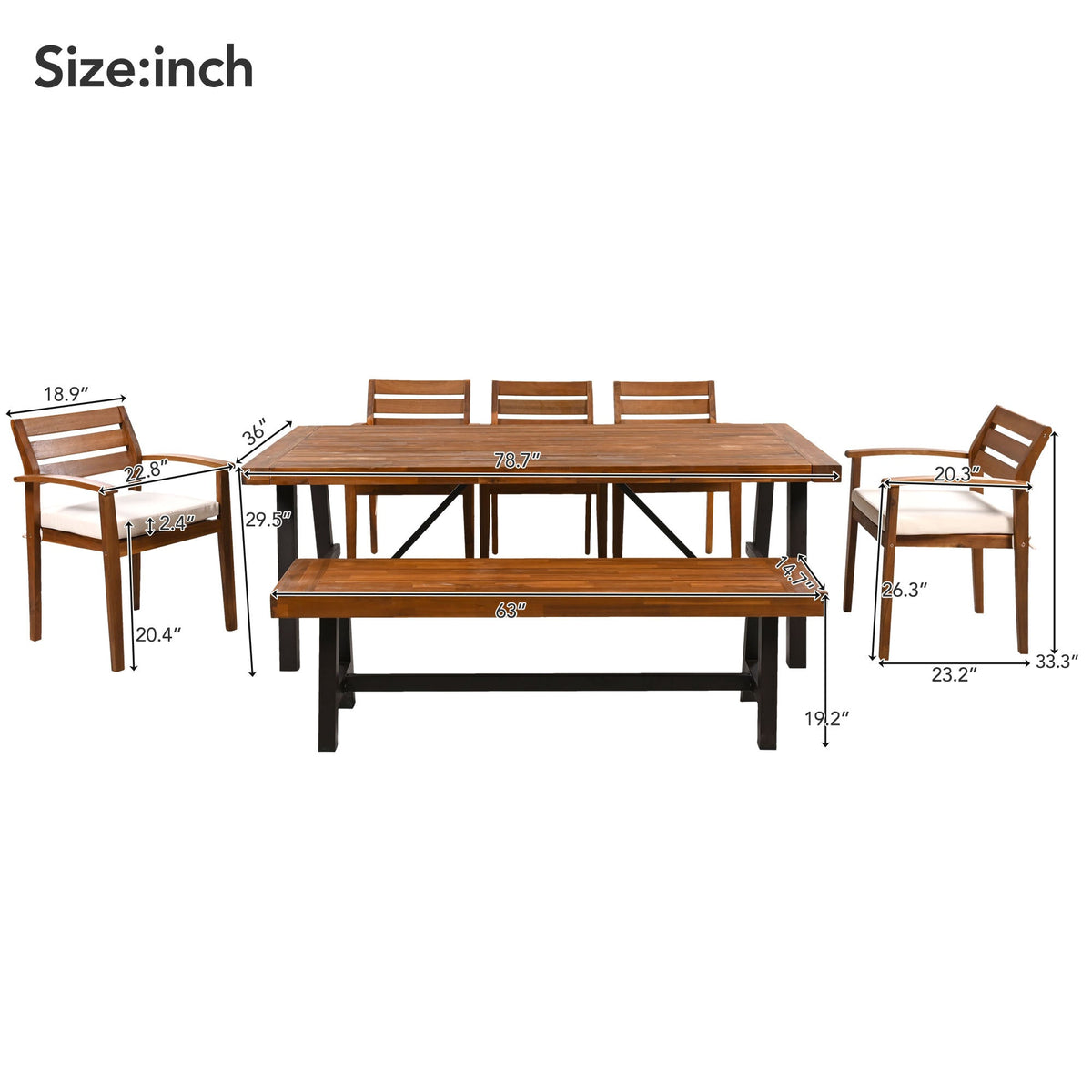 Acacia Wood Outdoor Dining Set with Ergonomic Seating - Seats 7-8
