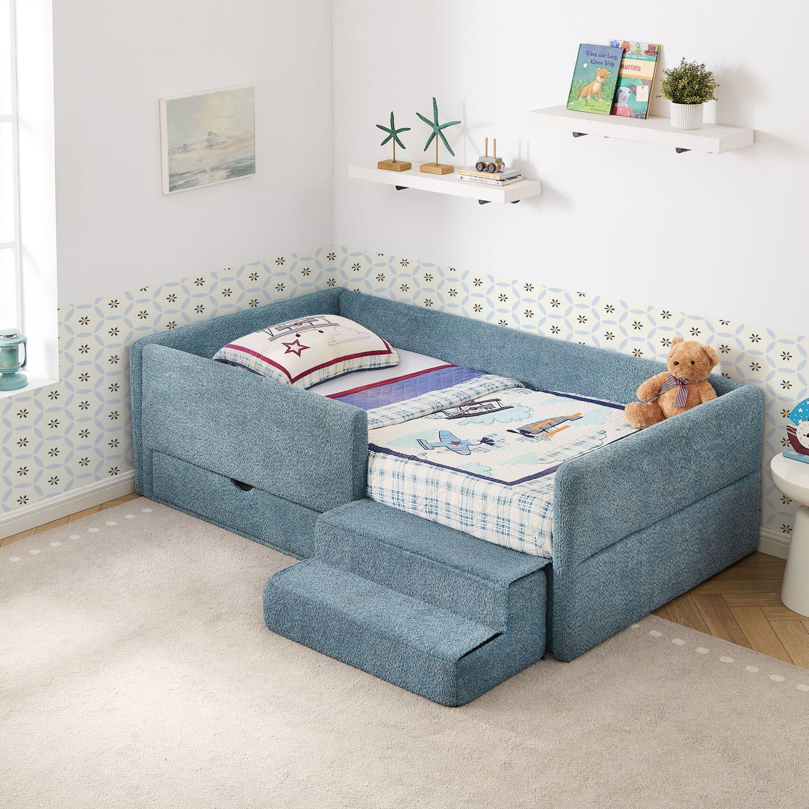 Safe Kids Bed With Guardrails And Storage