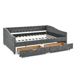 Upholstered Tufted Daybed With Drawers, Waved Arms
