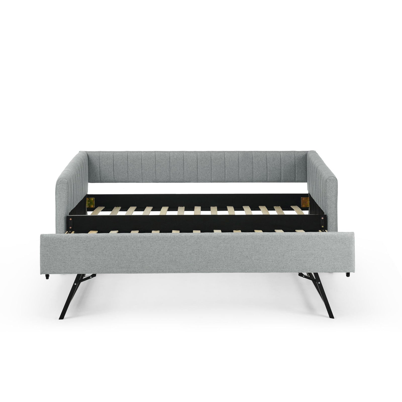 Upholstered Daybed With Trundle With Vertical Stripes