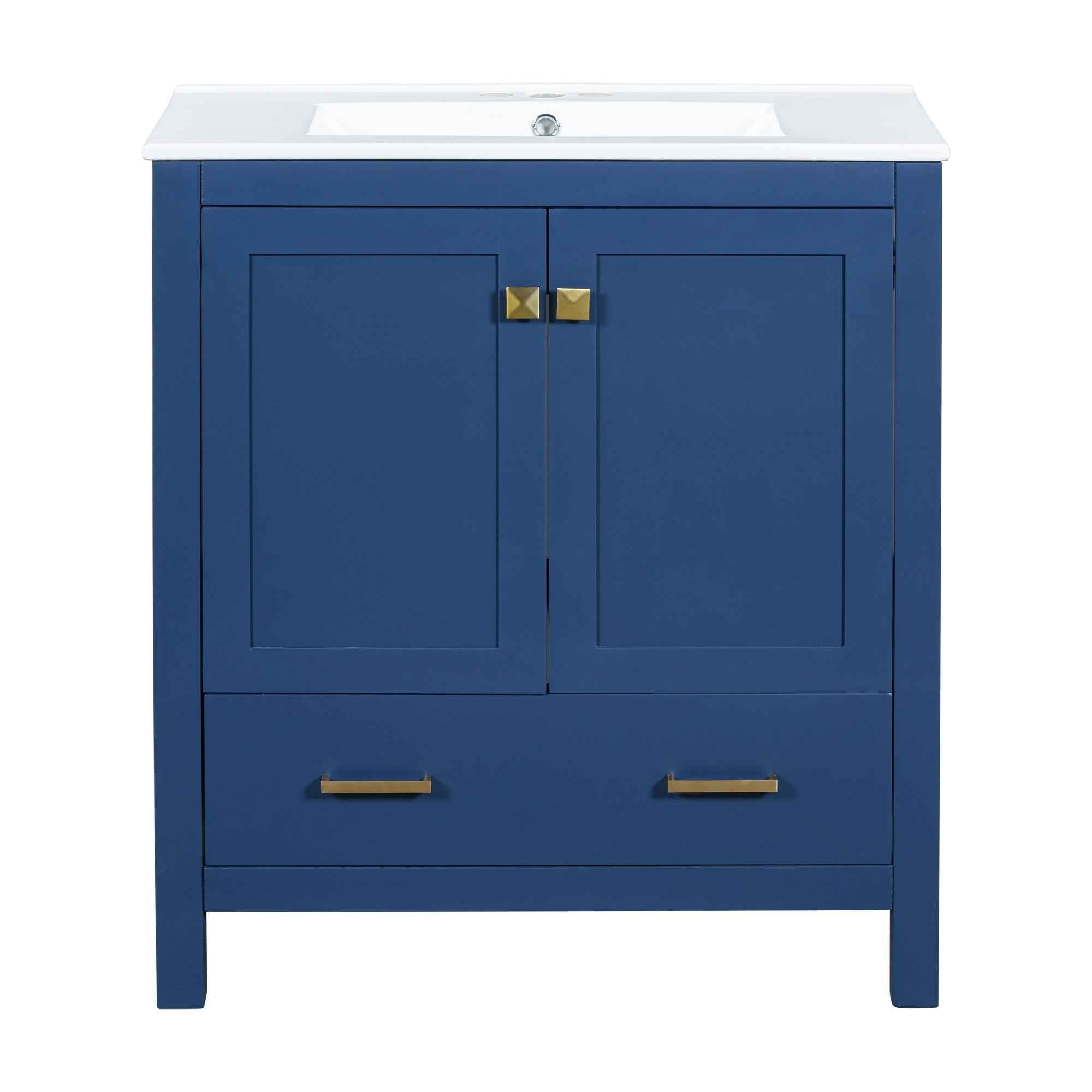 Bathroom Vanity With Single Sink, Combo Cabinet Undermount Sink, Bathroom Storage Cabinet With Two Doors And A Drawer, Soft Closing, Multifunctional Storage, Solid Wood Frame