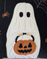 Halloween Ghost Throw Pillow with Embroidered Pumpkin Bucket - Velvet