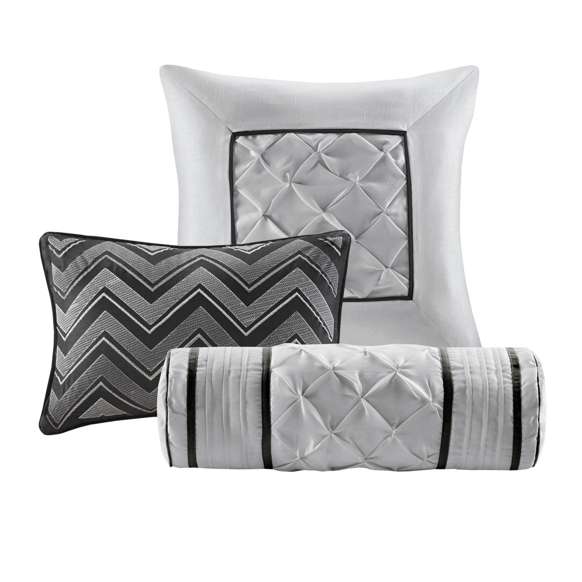 7 Piece Tufted Comforter Set Black Queen