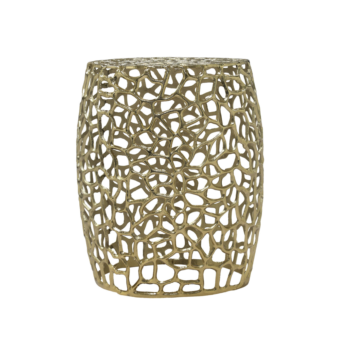 Aluminum Drum End Table with Intricate Design in Gold