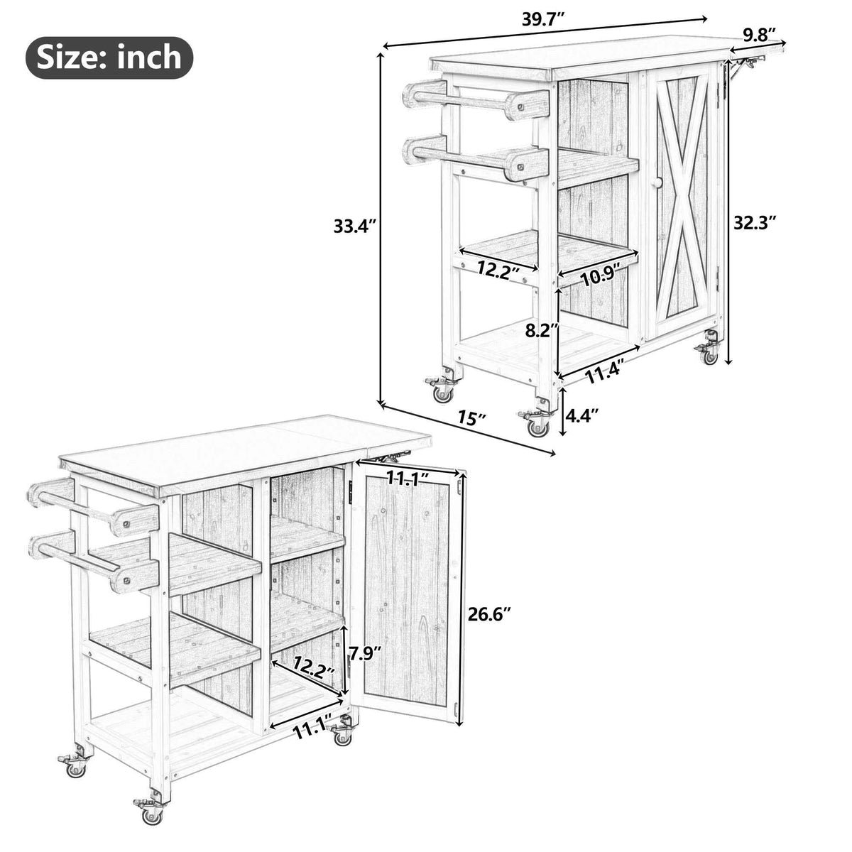 Foldable Outdoor Kitchen Island with Stainless Steel Top - Natural Wood
