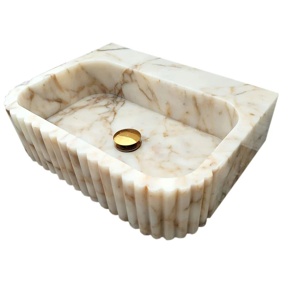 Calacatta Gold Marble Wall-mount Bathroom Vanity Sink Fluted (W)16