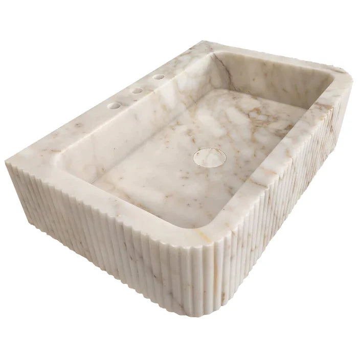 Calacatta Gold Marble Wall-mount Bathroom Vanity Sink Fluted (W)18