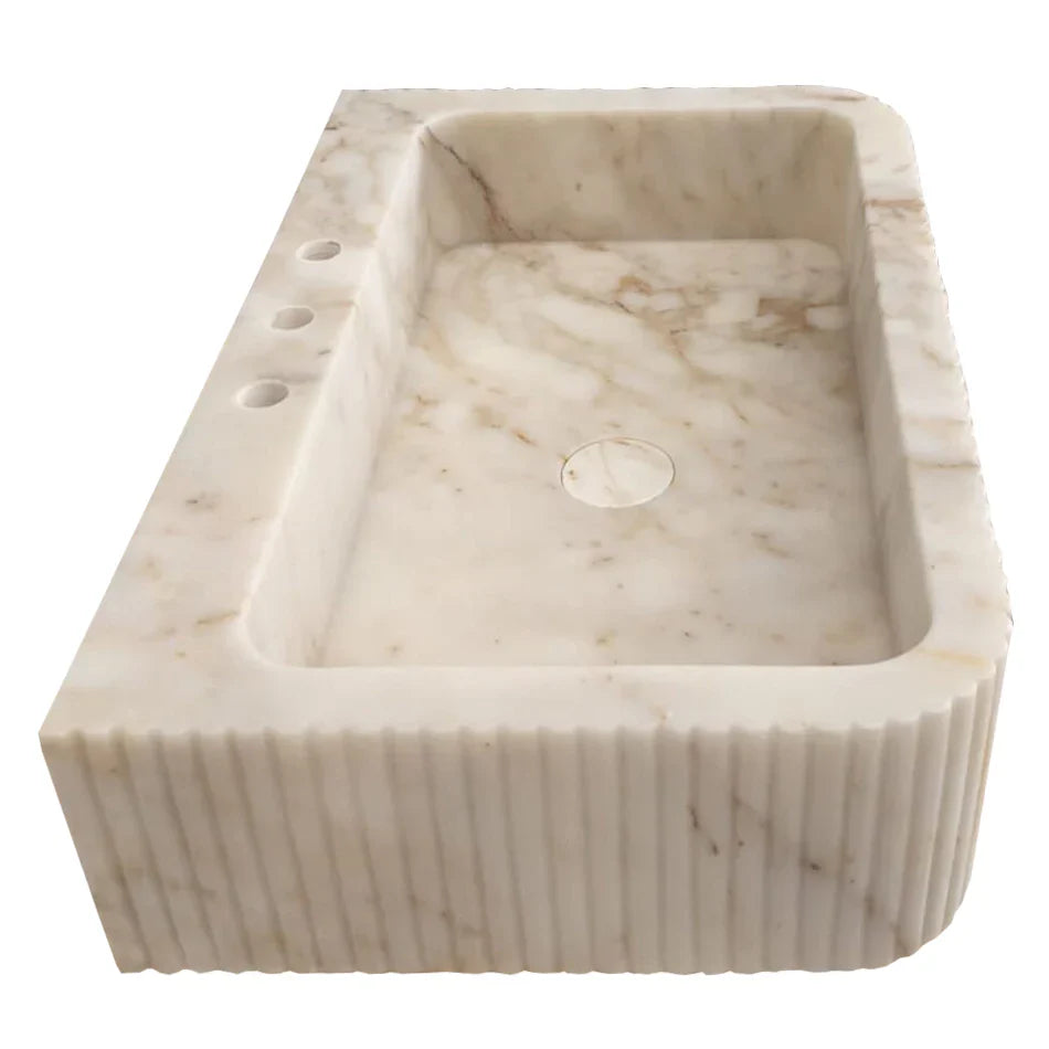 Calacatta Gold Marble Wall-mount Bathroom Vanity Sink Fluted (W)18