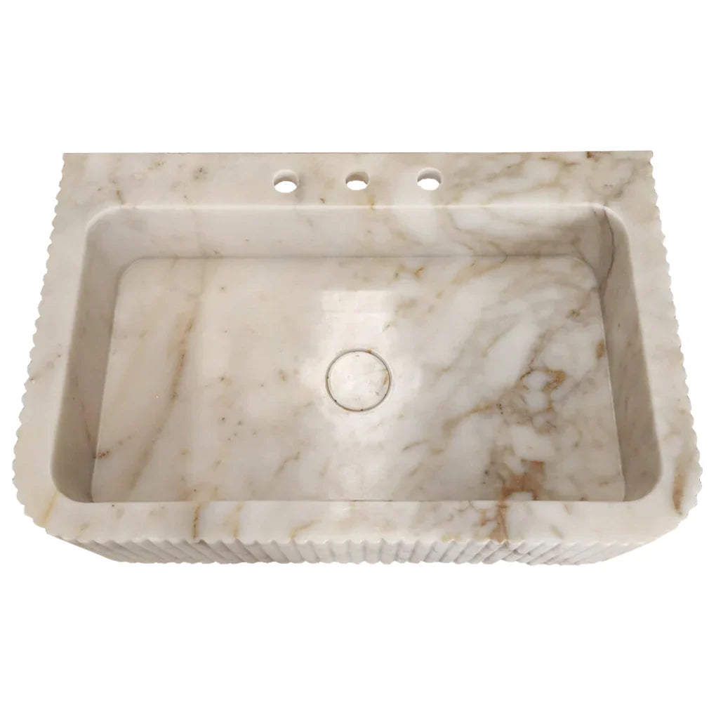 Calacatta Gold Marble Wall-mount Bathroom Vanity Sink Fluted (W)18
