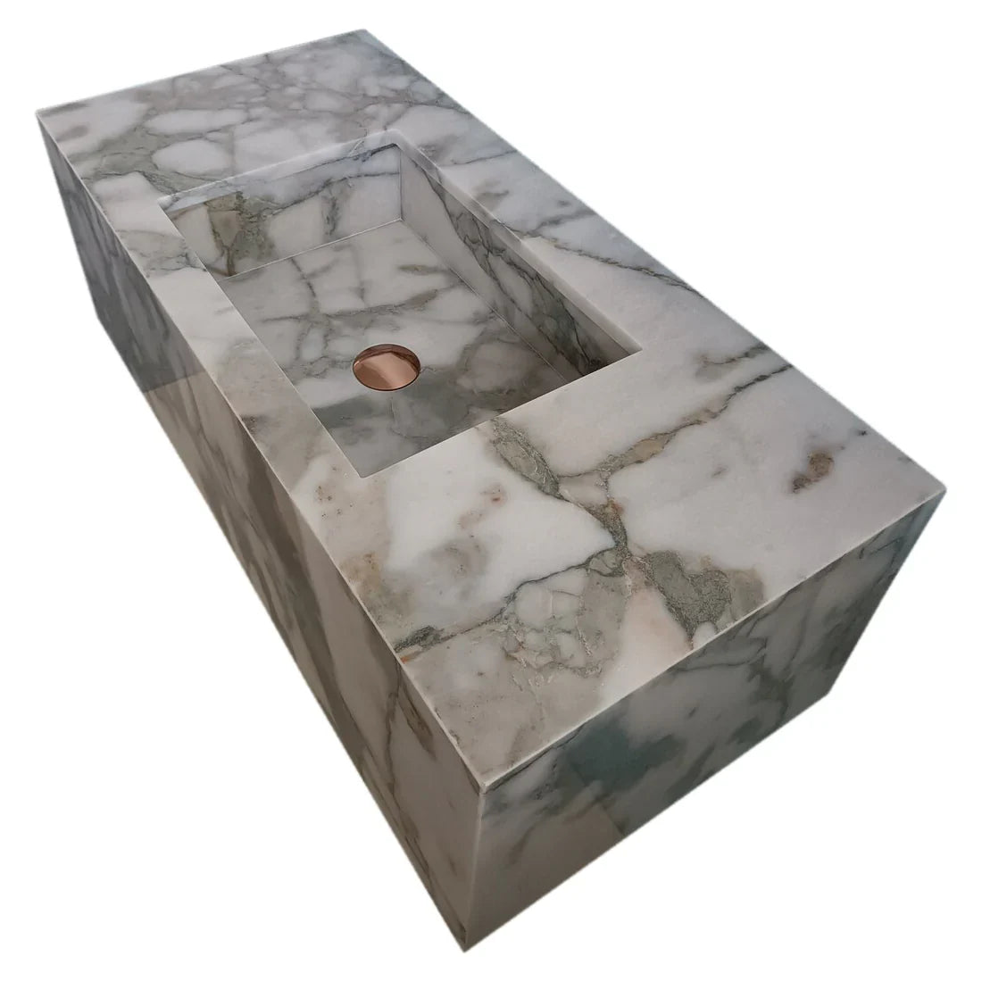 Calacatta Verde Marble Rectangular Wall-mount Bathroom Sink with 10