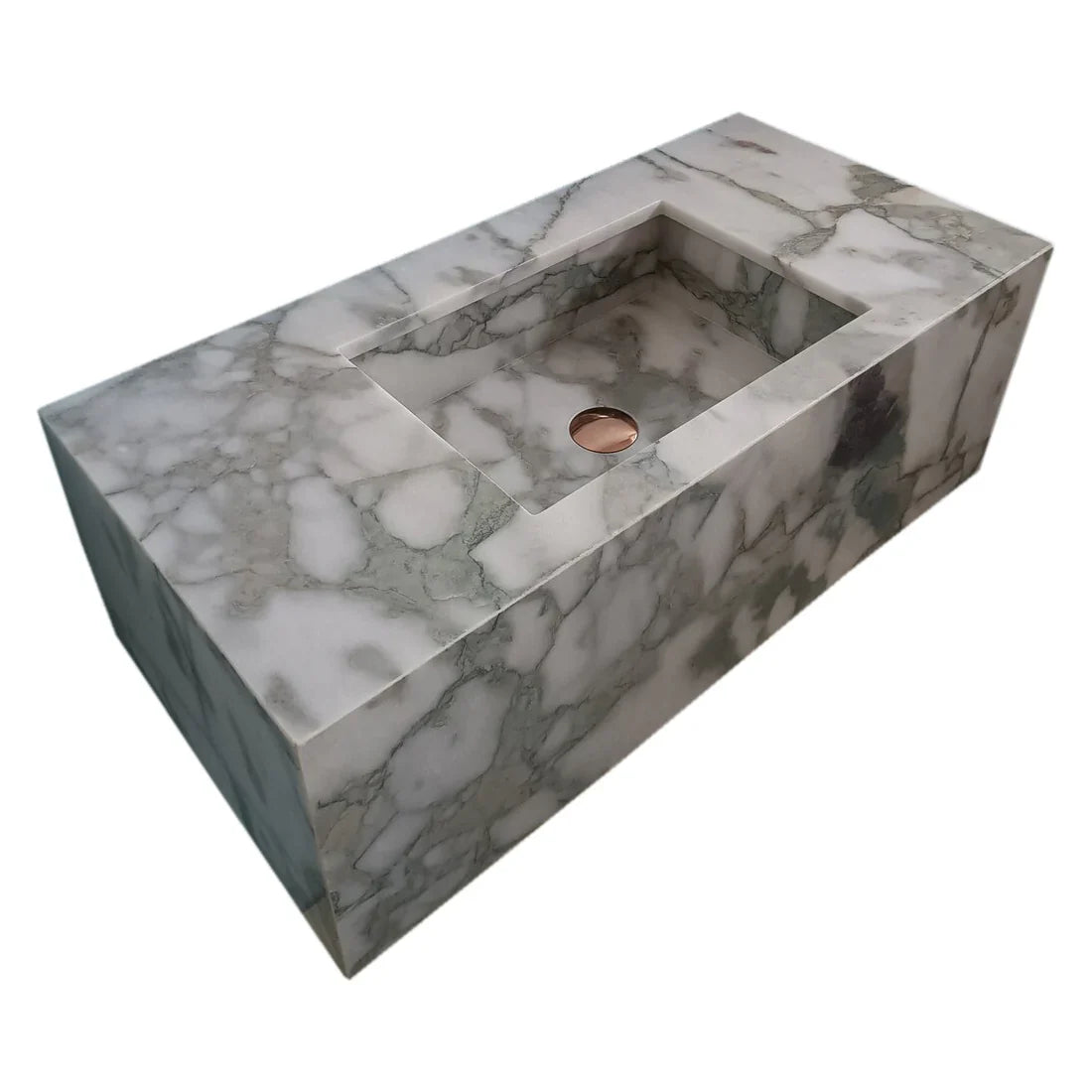 Calacatta Verde Marble Rectangular Wall-mount Bathroom Sink with 10