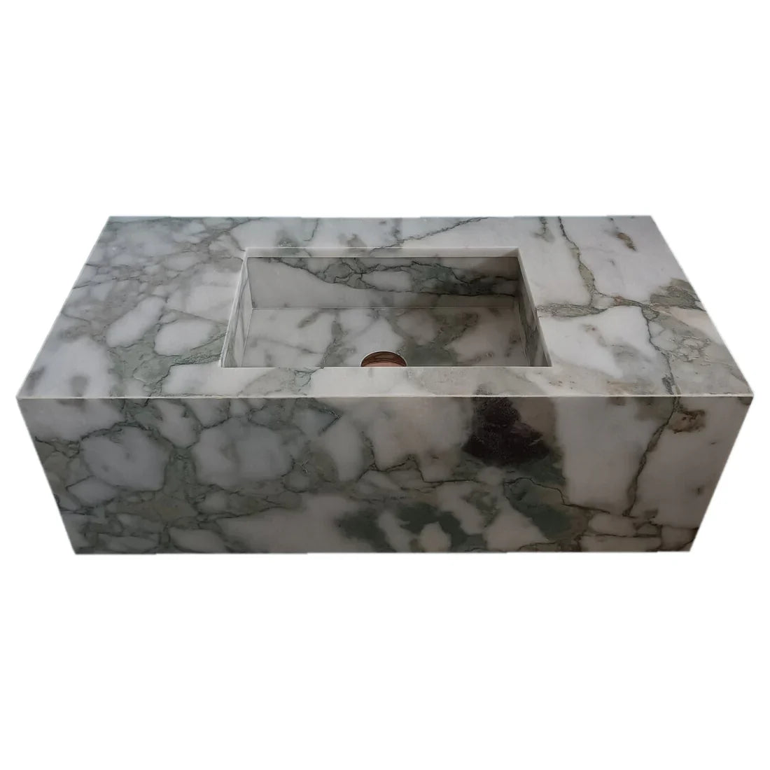 Calacatta Verde Marble Rectangular Wall-mount Bathroom Sink with 10