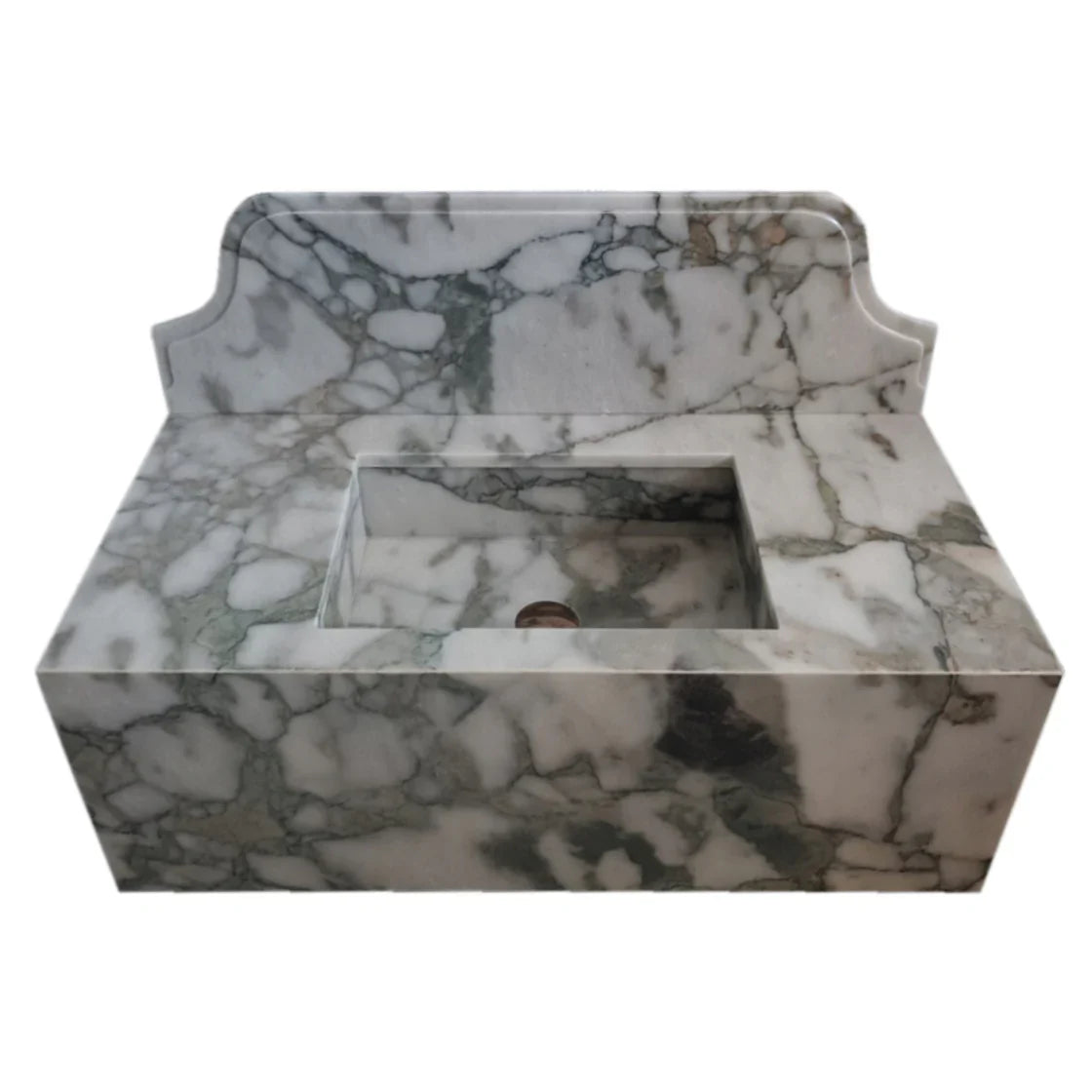 Calacatta Verde Marble Rectangular Wall-mount Bathroom Sink with 10