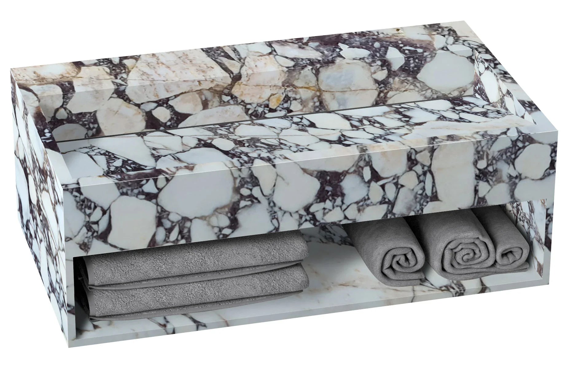 Calacatta Viola Marble Wall-mount Bathroom Sink Hidden Drain with Storage (W)18" (L)40" (H)12"