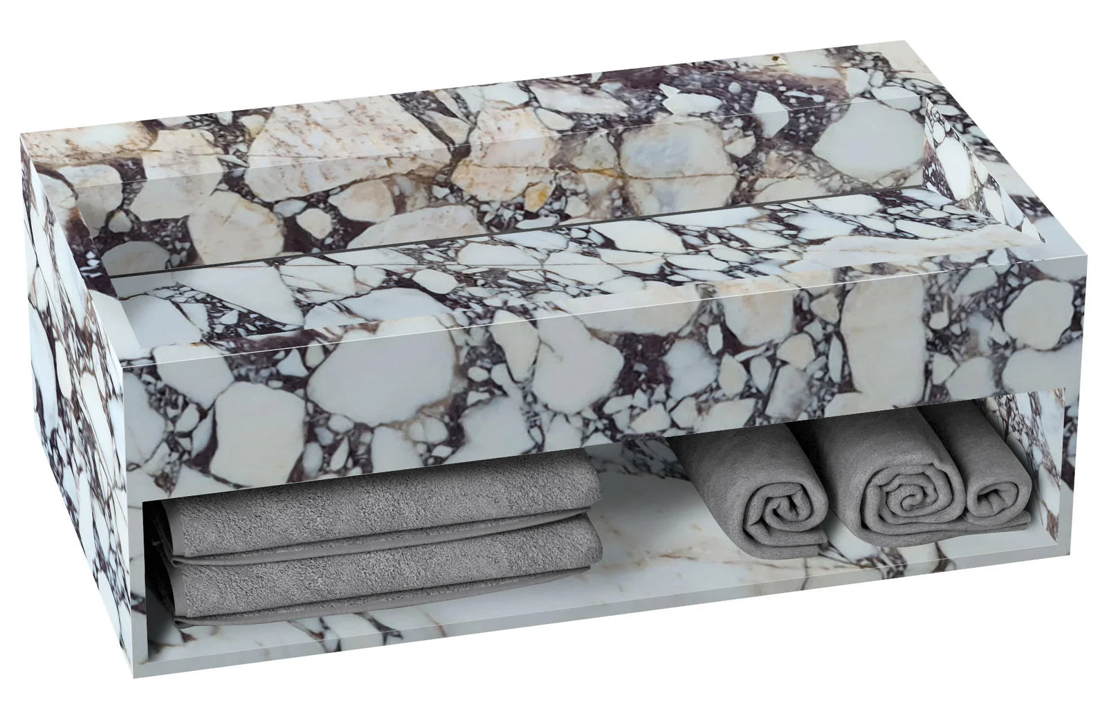 Calacatta Viola Marble Wall-mount Bathroom Sink Hidden Drain with Storage (W)18