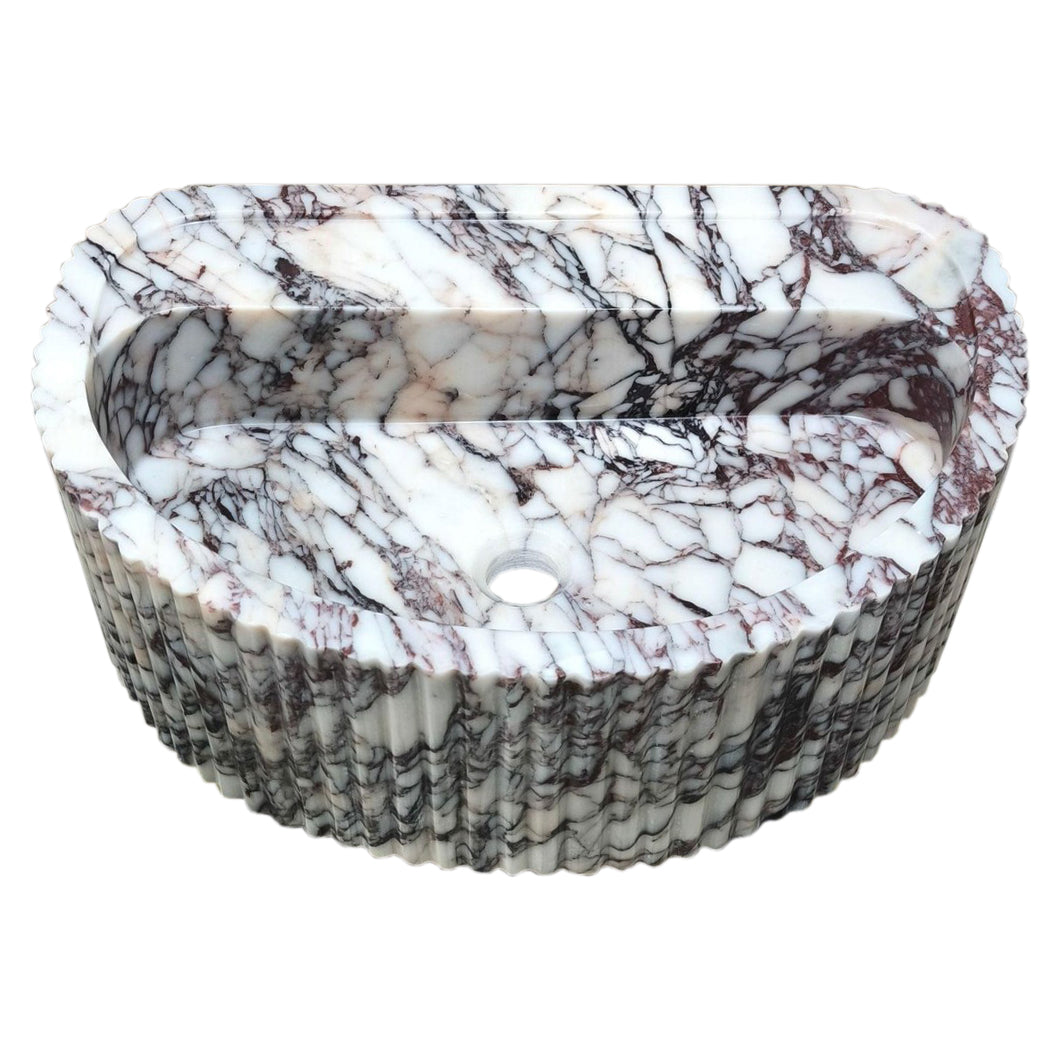 Calacatta Viola Marble Wall-Mount Fluted Half-Round Bathroom Sink (W)16