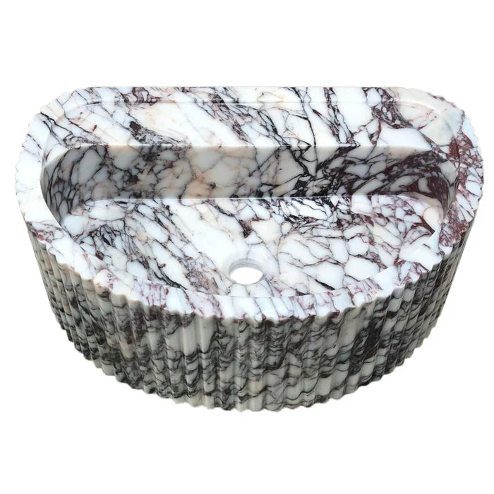Calacatta Viola Marble Wall-Mount Fluted Half-Round Bathroom Sink (W)16