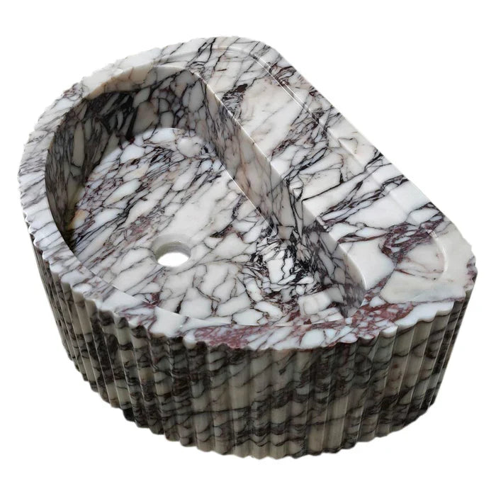 Calacatta Viola Marble Wall-Mount Fluted Half-Round Bathroom Sink (W)16" (L)24" (H)8"