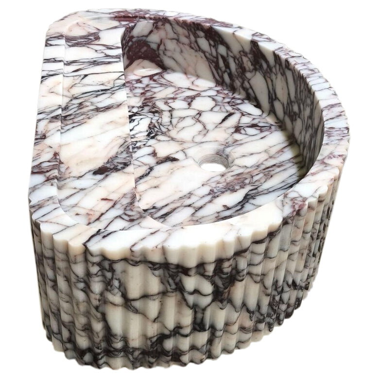 Calacatta Viola Marble Wall-Mount Fluted Half-Round Bathroom Sink (W)16