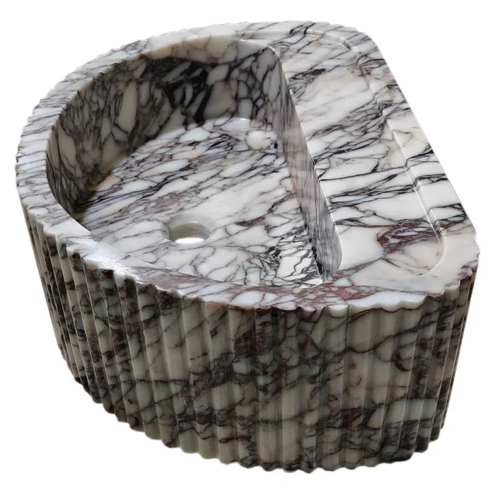 Calacatta Viola Marble Wall-Mount Fluted Half-Round Bathroom Sink (W)16