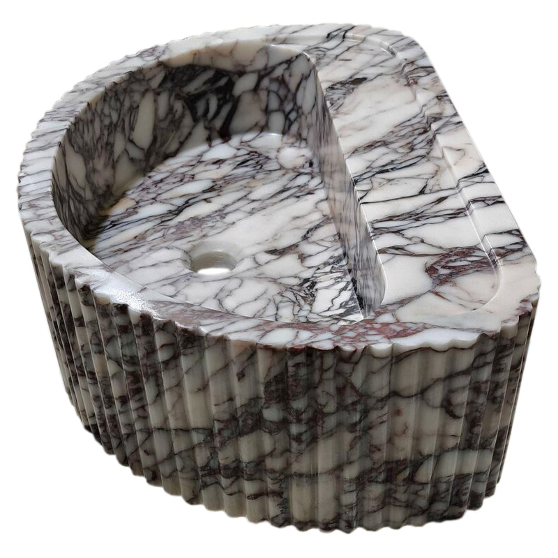 Calacatta Viola Marble Wall-Mount Fluted Half-Round Bathroom Sink (W)16