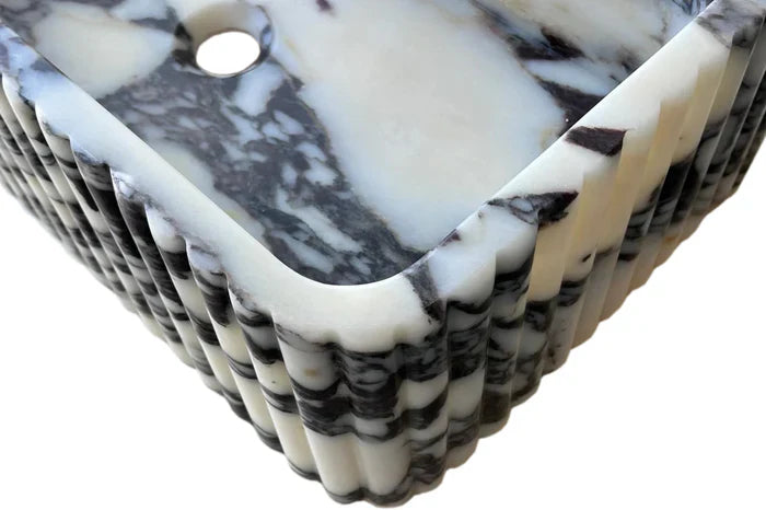 Calacatta Viola Marble Wall-Mount Rectangular Fluted Bathroom Sink (W)16